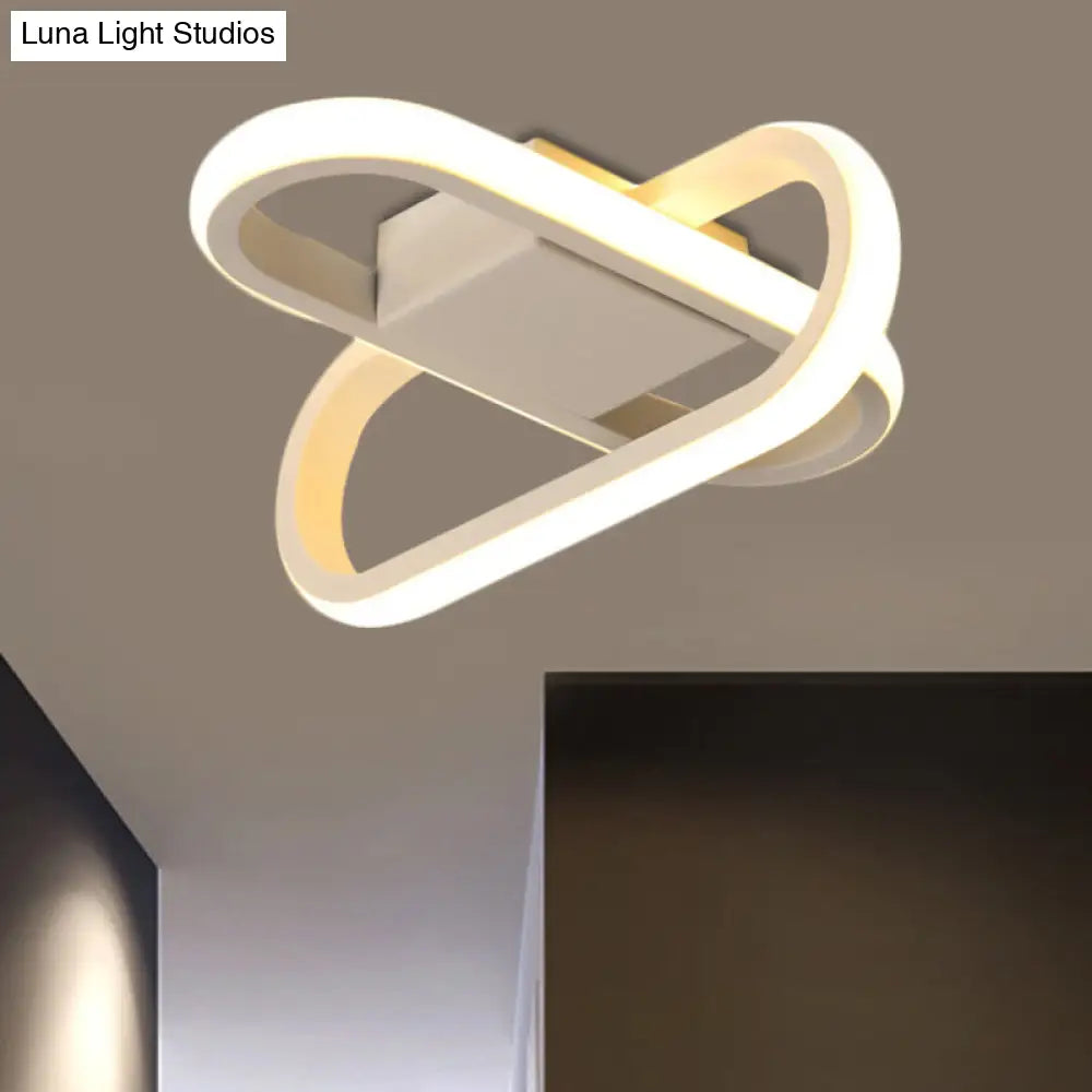 Modern Hotel Led Flush-Mount Ceiling Lamp In Black/White With Acrylic Shade - Warm/White Light White