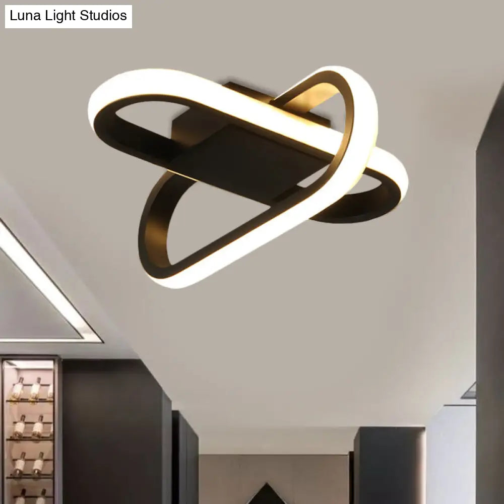 Modern Hotel Led Flush-Mount Ceiling Lamp In Black/White With Acrylic Shade - Warm/White Light Black