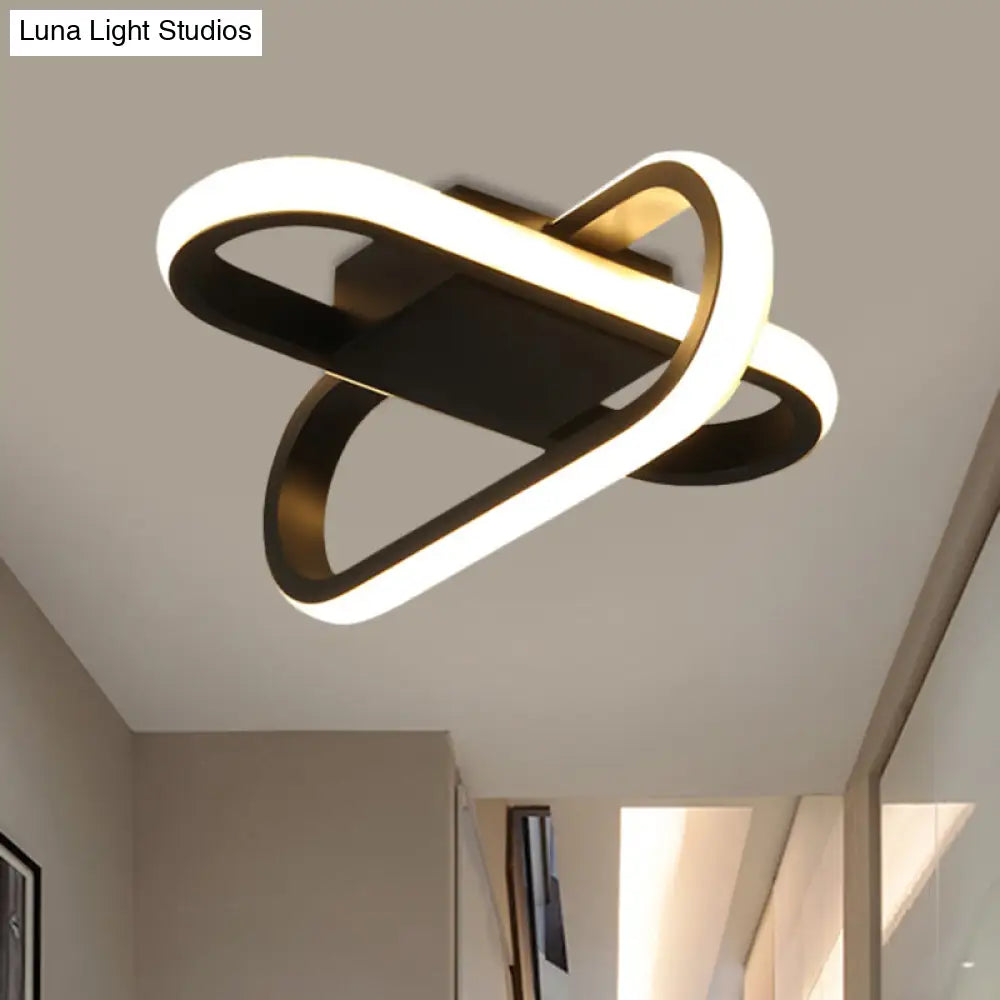 Modern Hotel Led Flush - Mount Ceiling Lamp In Black/White With Acrylic Shade - Warm/White Light