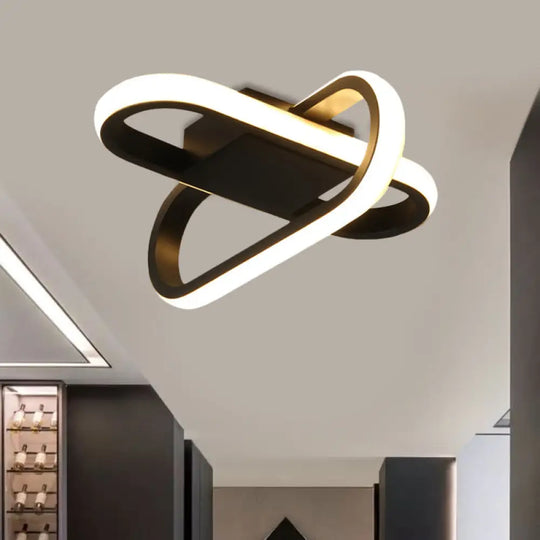 Modern Hotel Led Flush - Mount Ceiling Lamp In Black/White With Acrylic Shade - Warm/White Light