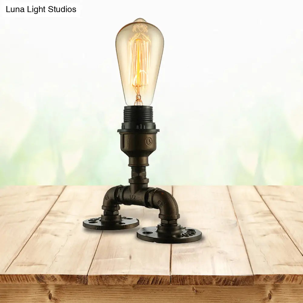 Modern Industrial 1-Head Black Standing Light With Pipe Design - Aesthetic Table Lighting For Coffee