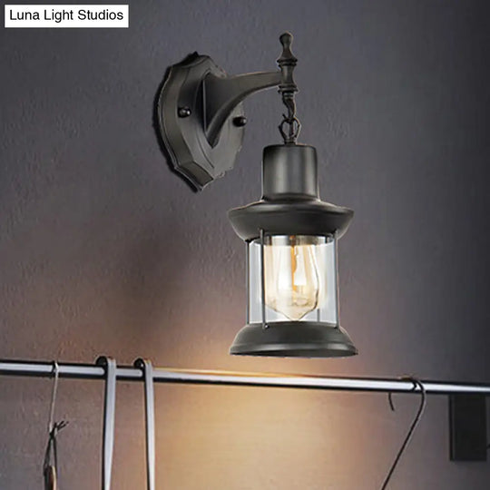 Modern Industrial 1-Light Clear Glass Sconce Wall Lantern For Kitchen