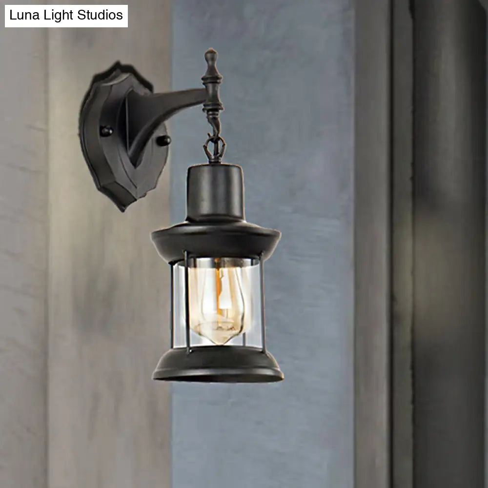 Modern Industrial 1-Light Clear Glass Sconce Wall Lantern For Kitchen