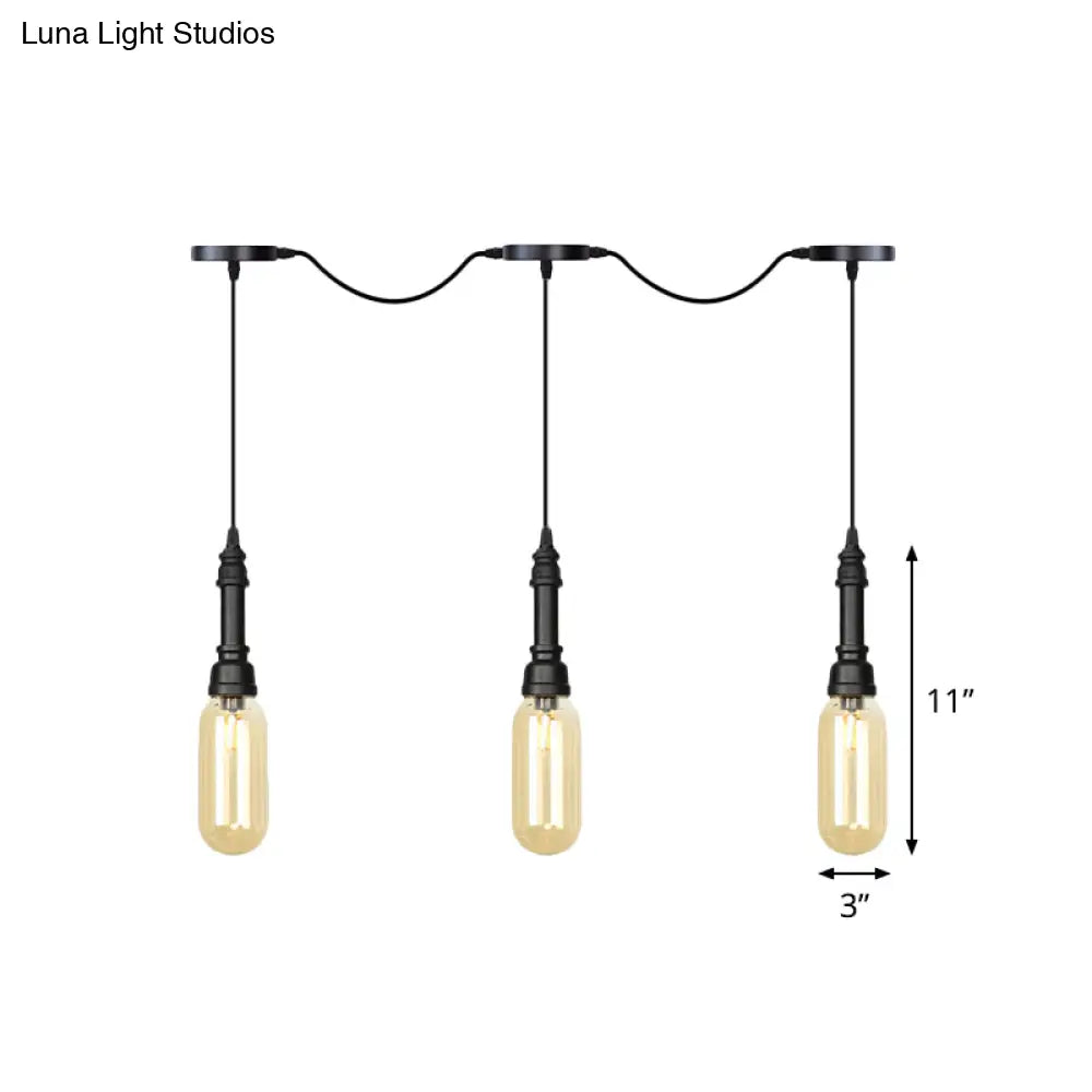 Modern Industrial Amber Glass Chandelier With Led Lights - Black Finish Tandem Hanging Ceiling Lamp