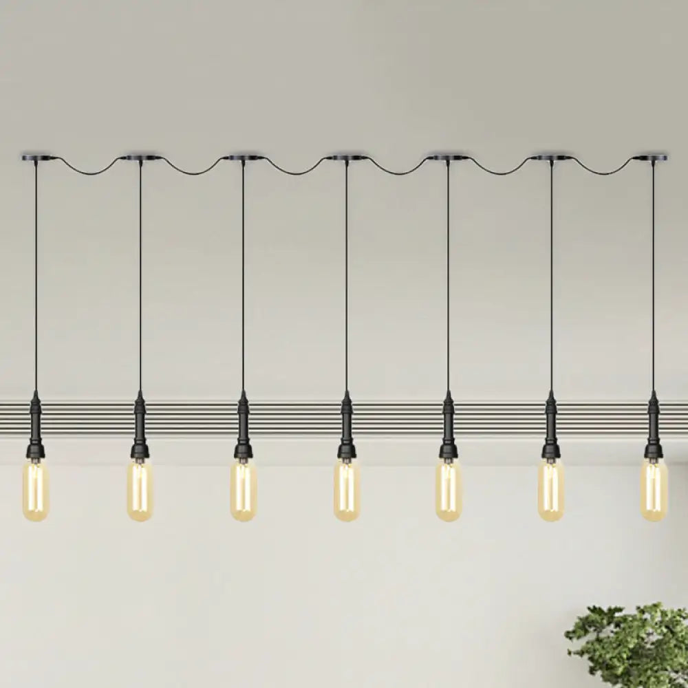 Modern Industrial Amber Glass Chandelier With Led Lights - Black Finish Tandem Hanging Ceiling Lamp