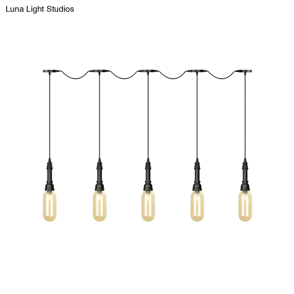 Modern Industrial Amber Glass Chandelier With Led Lights - Black Finish Tandem Hanging Ceiling Lamp