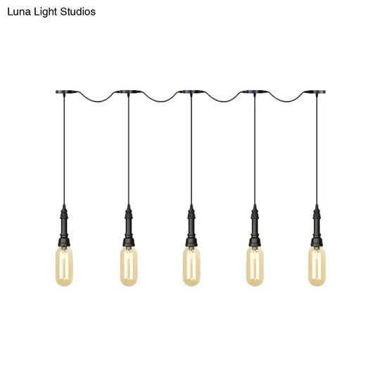 Modern Industrial Amber Glass Chandelier With Led Lights - Black Finish Tandem Hanging Ceiling Lamp