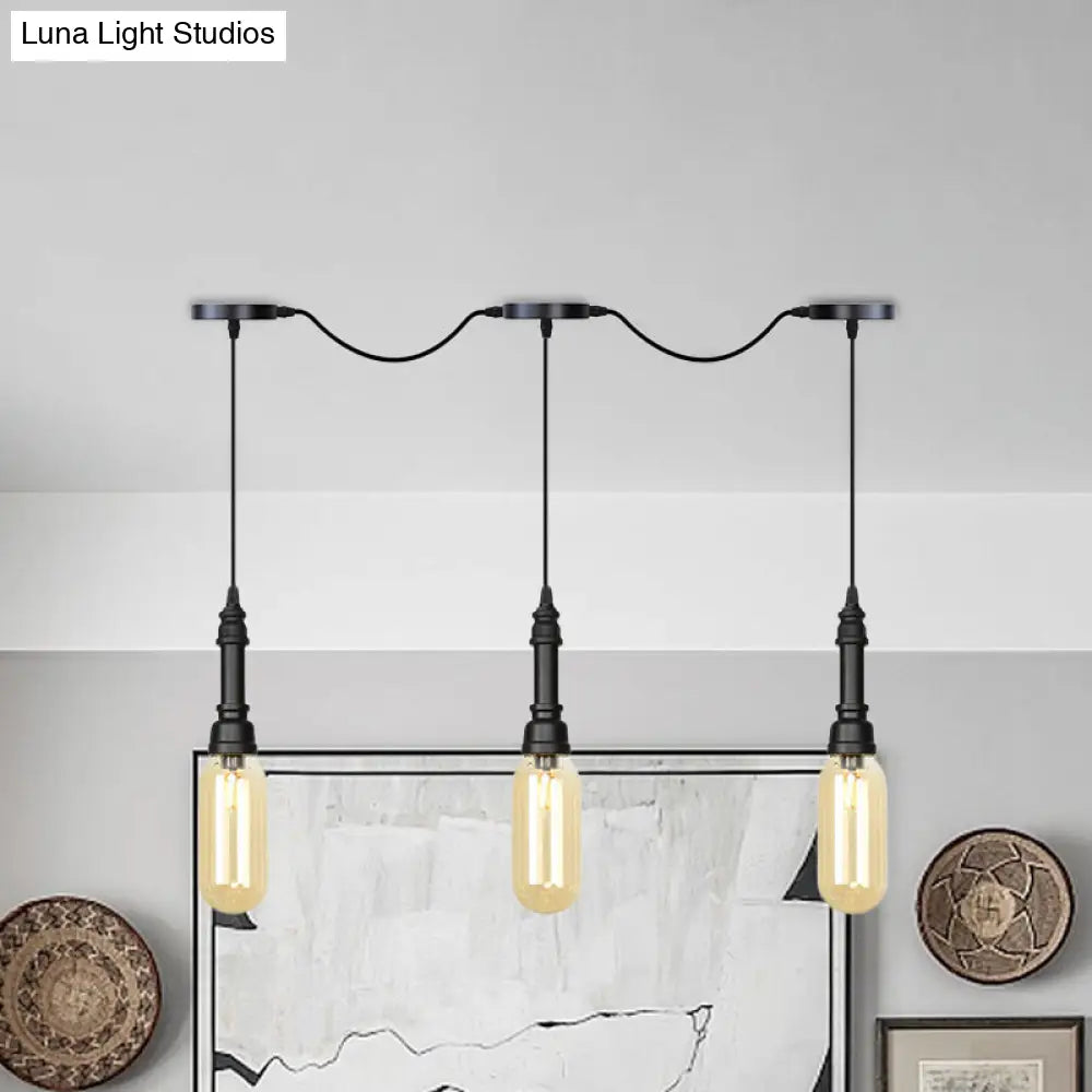 Industrial Black Finish Tandem Led Chandelier With 3/5/7 Lights And Amber Glass Capsules 3 /