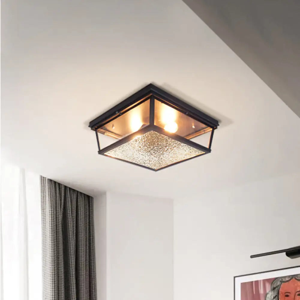 Modern Industrial Black Ceiling Lamp With 2 Lights & Flush Mount For Corridors