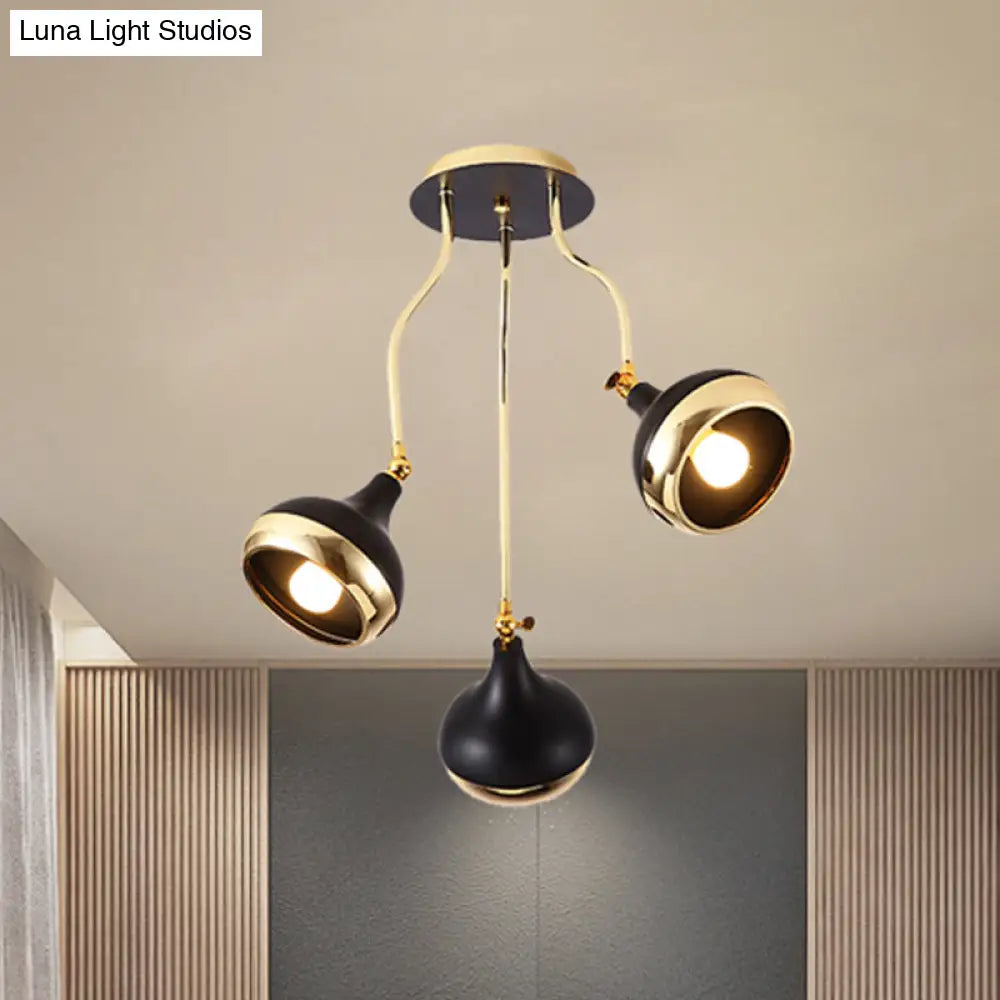 Modern Industrial Dome Iron Chandelier - Black Hanging Ceiling Light With Rotatable Design 3/5 Head