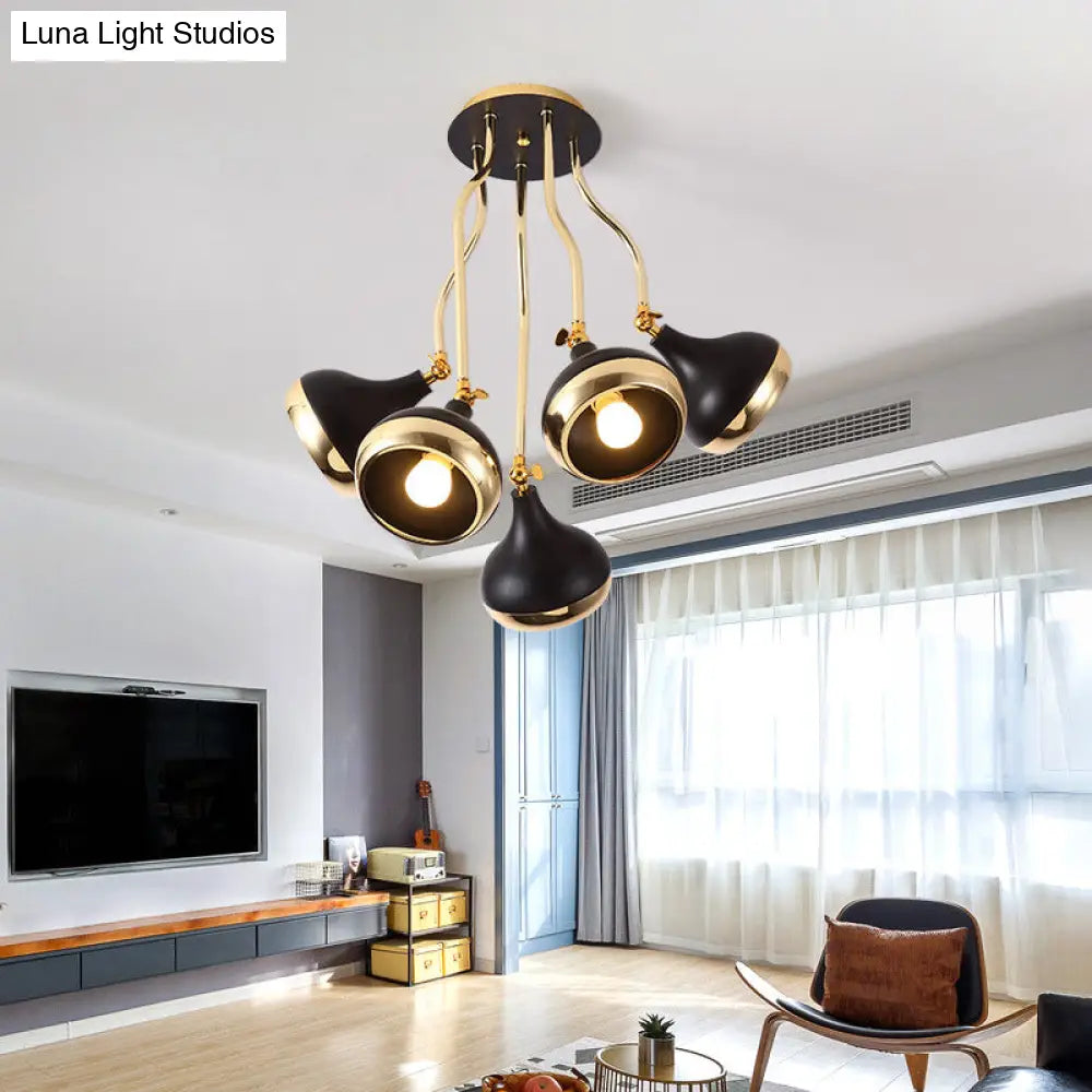 Modern Industrial Dome Iron Chandelier - Black Hanging Ceiling Light With Rotatable Design 3/5 Head