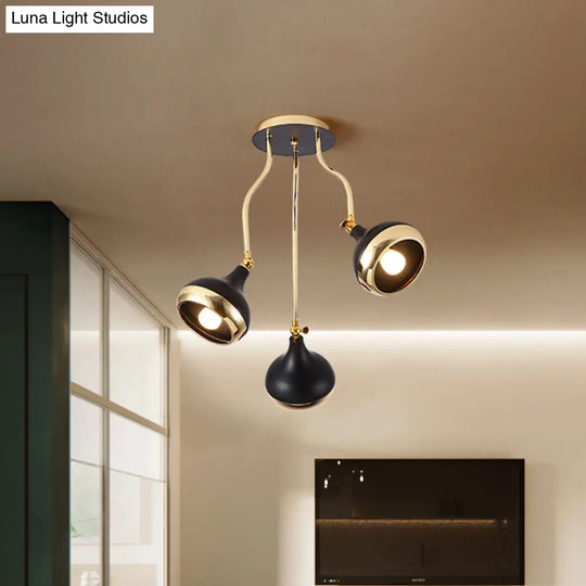 Modern Industrial Dome Iron Chandelier - Black Hanging Ceiling Light With Rotatable Design 3/5 Head