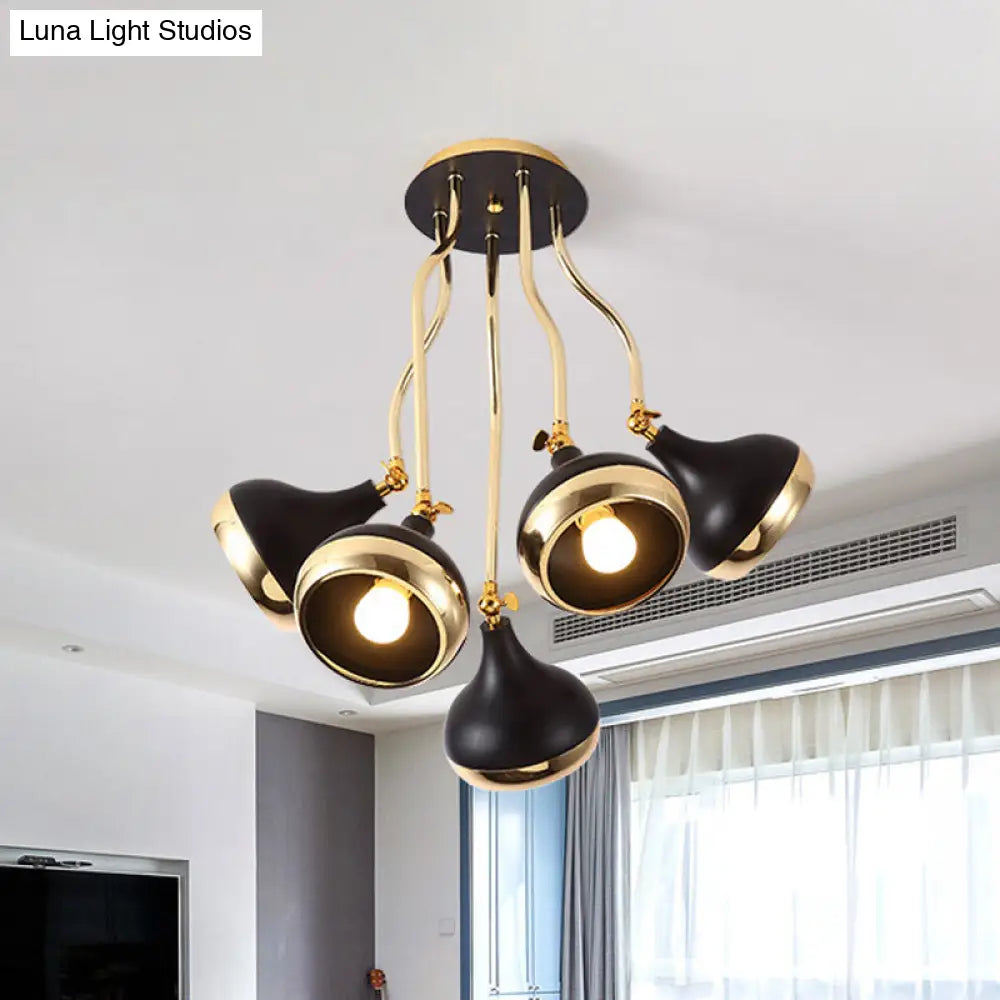 Modern Industrial Dome Iron Chandelier - Black Hanging Ceiling Light With Rotatable Design 3/5 Head