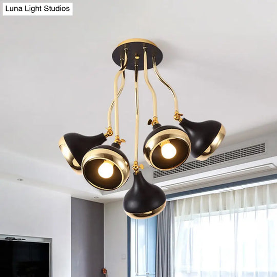 Modern Industrial Dome Iron Chandelier - Black Hanging Ceiling Light With Rotatable Design 3/5 Head