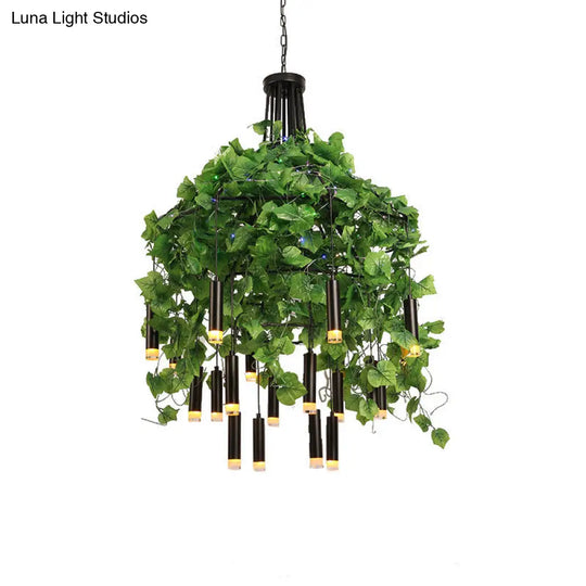 Modern Industrial Metal Chandelier Lamp - Wide Dome Design 22 Heads Hanging Light Kit With Plant