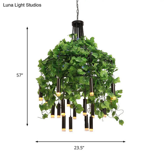 Modern Industrial Metal Chandelier Lamp - Wide Dome Design 22 Heads Hanging Light Kit With Plant