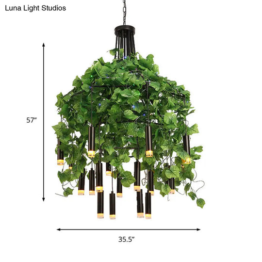 Modern Industrial Metal Chandelier Lamp - Wide Dome Design 22 Heads Hanging Light Kit With Plant