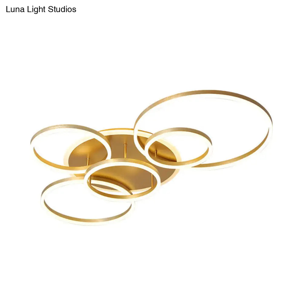 Modern Interlocking Ring Led Ceiling Lamp - Gold Flushmount 3/5 Tiered Warm/White Light