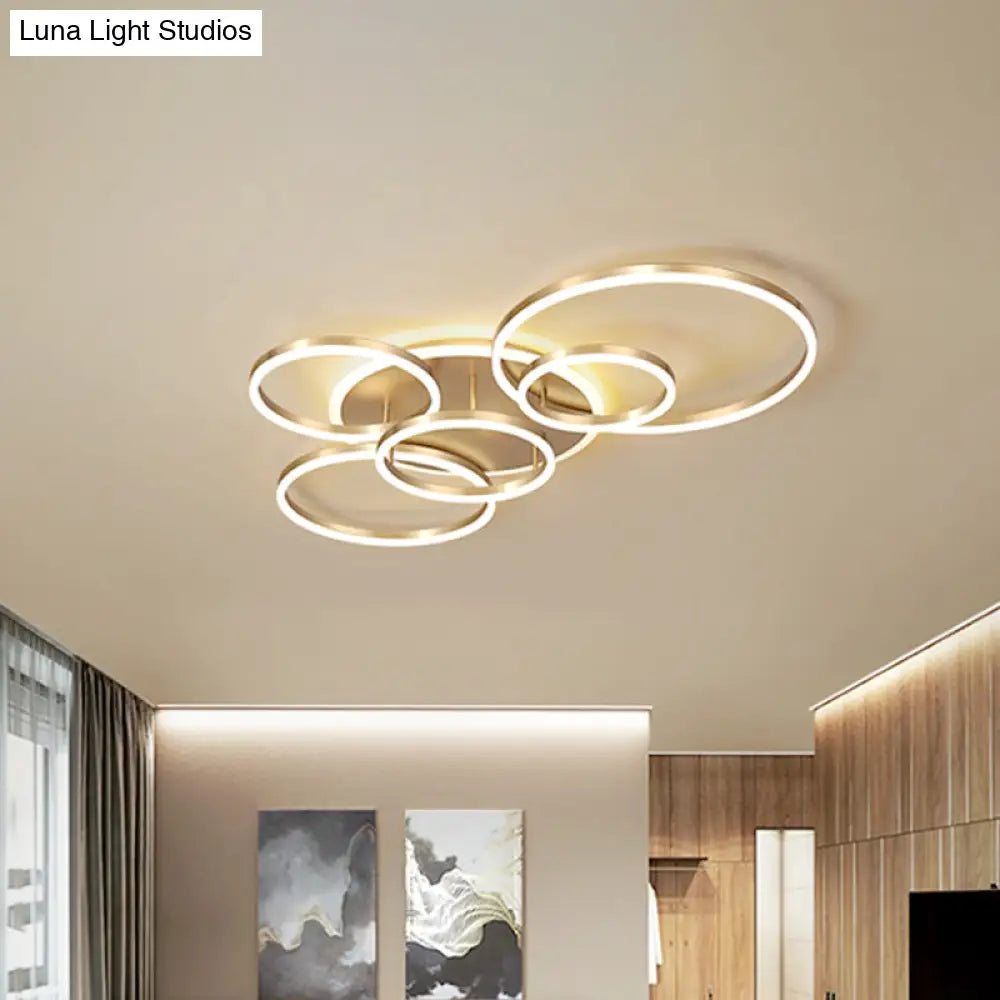 Modern Interlocking Ring Led Ceiling Lamp - Gold Flushmount 3/5 Tiered Warm/White Light