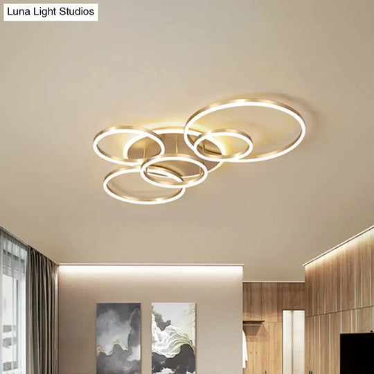 Modern Interlocking Ring Led Ceiling Lamp - Gold Flushmount 3/5 Tiered Warm/White Light