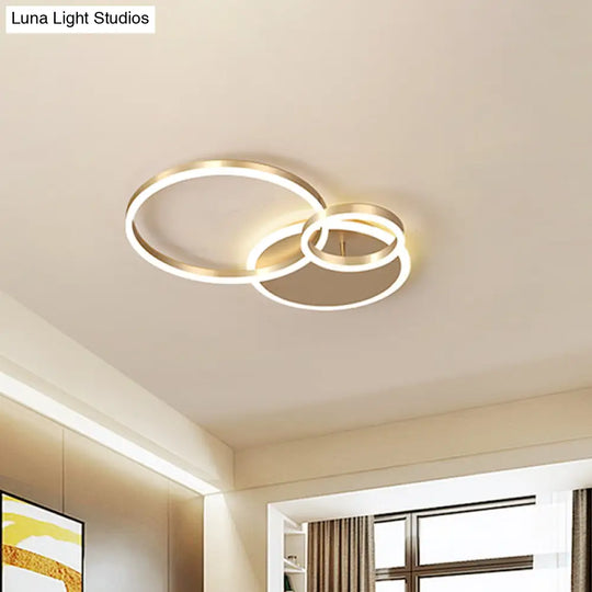 Modern Interlocking Ring Led Ceiling Lamp - Gold Flushmount 3/5 Tiered Warm/White Light