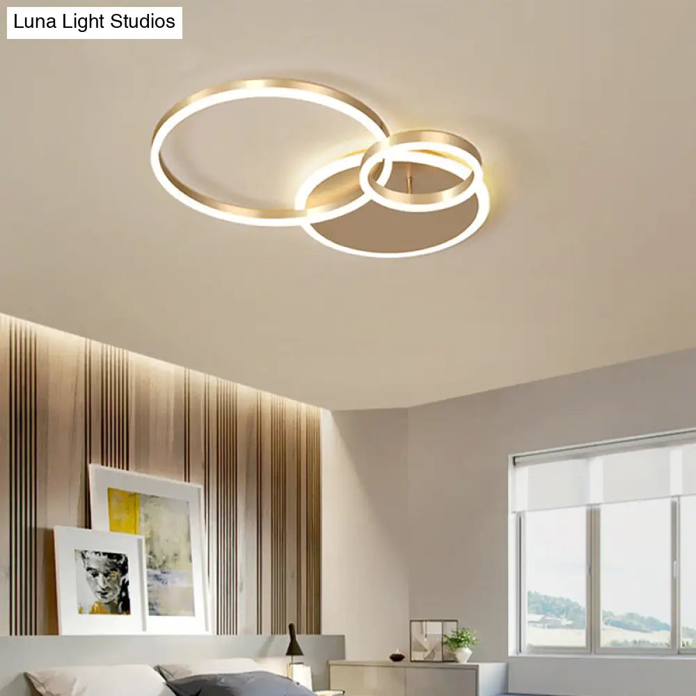 Modern Interlocking Ring Led Ceiling Lamp - Gold Flushmount 3/5 Tiered Warm/White Light