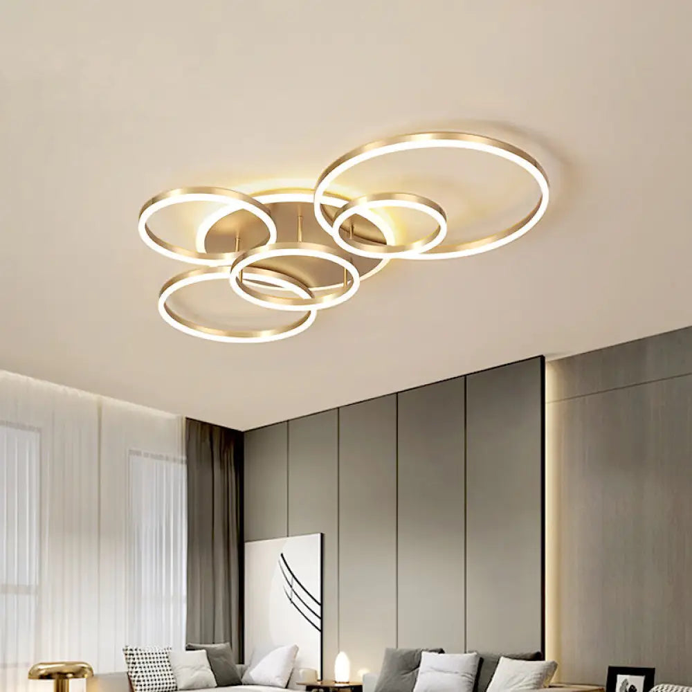 Modern Interlocking Ring Led Ceiling Lamp - Gold Flushmount 3/5 Tiered Warm/White Light / 5 Tiers &