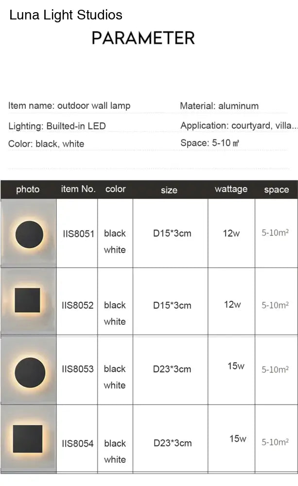 Modern Ip65 Waterproof Outdoor Led Wall Lamp Aluminum Round Squar Light Garden Porch Sconce 96V