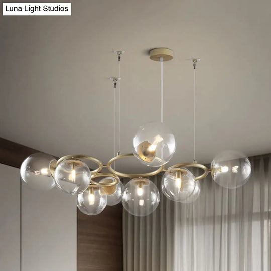 Modern 9-Light Gold Chandelier With Bubble Glass Shades