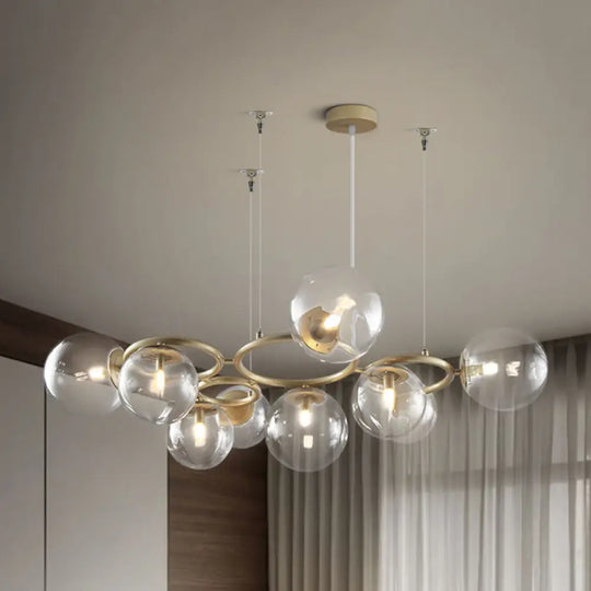 Modern Iron 9-Light Gold Chandelier With Bubble Glass Shades