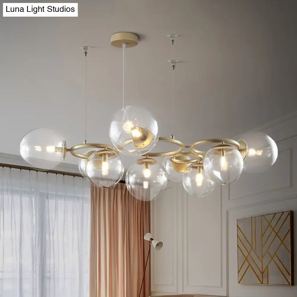 Modern Iron 9-Light Gold Chandelier With Bubble Glass Shades