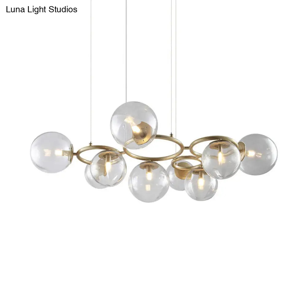 Modern 9-Light Gold Chandelier With Bubble Glass Shades