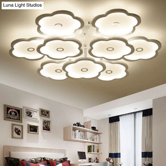 Modern Iron Acrylic Ceiling Lights - 3/6/9 Heads Unique Flower Design Indoor Lighting 9 / White