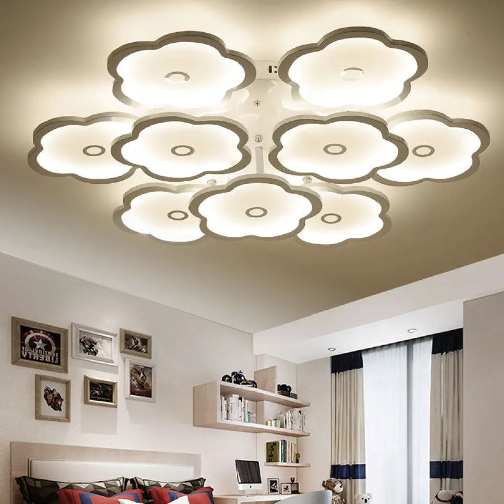 Modern Iron Acrylic Ceiling Lights - 3/6/9 Heads Unique Flower Design Indoor Lighting 9 / White