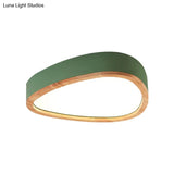 Modern Iron And Wood Drop Flush Mount Ceiling Light - Unique Grey/White/Green Design In Warm/White