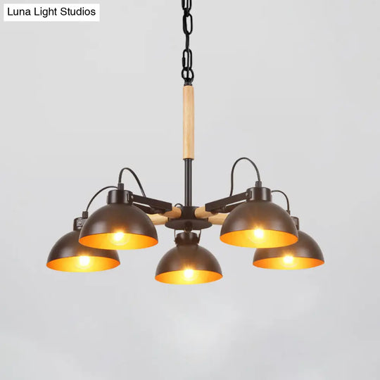 Black And Gold Rotatable Chandelier With Bowl Shade - 3/5/6 Heads Factory Ceiling Suspension Lamp