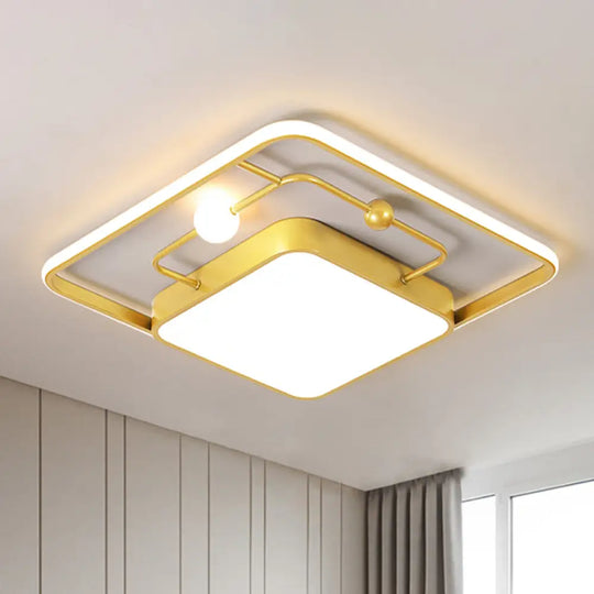 Modern Iron Black/Gold Led Ceiling Light Fixture In Warm/White - Square Flush Mount 16.5’/20.5’