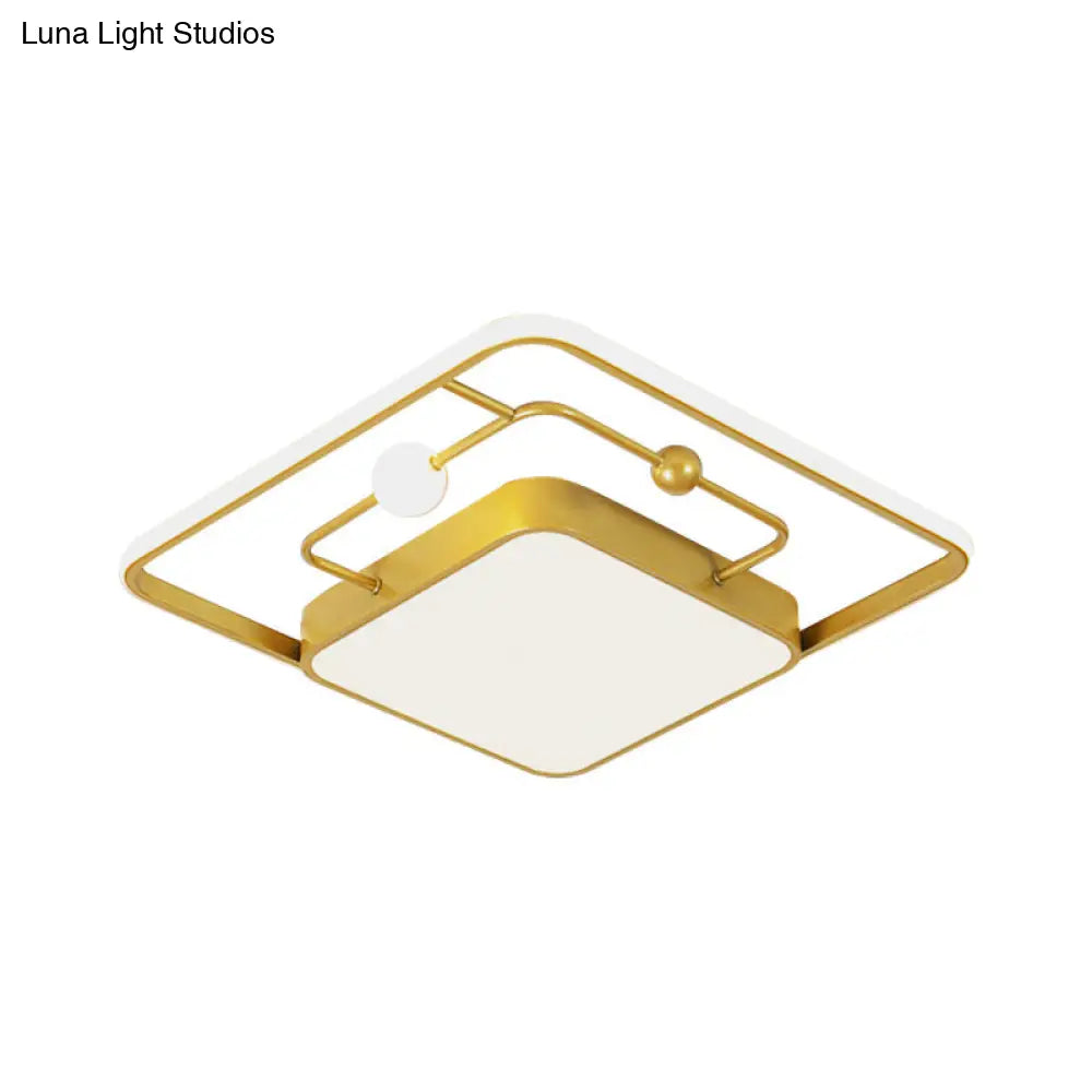 Modern Iron Black/Gold Led Ceiling Light Fixture In Warm/White - Square Flush Mount 16.5’/20.5’