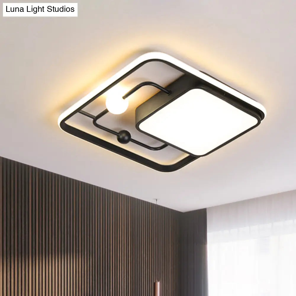 Modern Iron Black/Gold Led Ceiling Light Fixture In Warm/White - Square Flush Mount 16.5’/20.5’