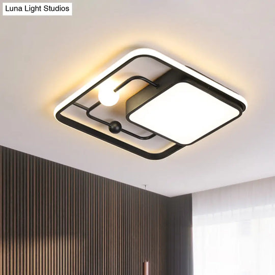 Modern Iron Black/Gold Led Ceiling Light Fixture In Warm/White - Square Flush Mount 16.5’/20.5’