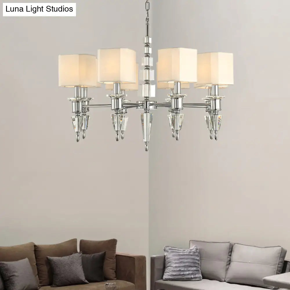 Modern 6-Light Chrome Ceiling Pendant With Fabric Shade