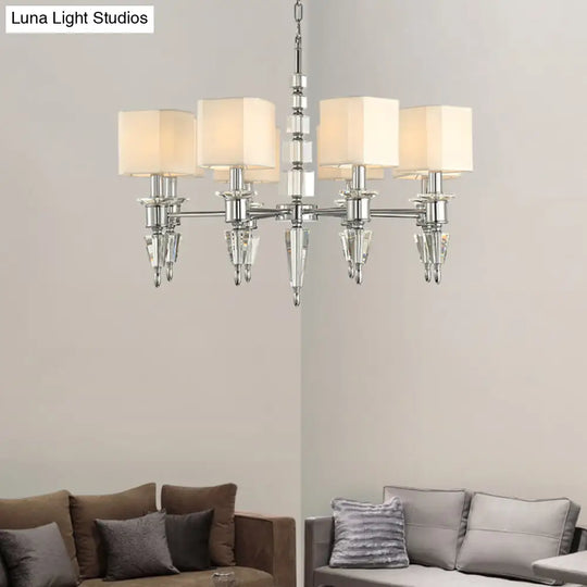 Modern 6-Light Chrome Ceiling Pendant With Fabric Shade