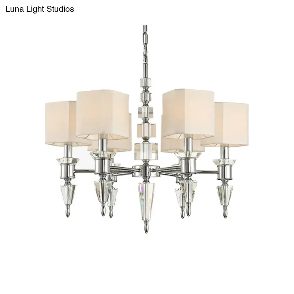 Modern 6-Light Chrome Ceiling Pendant With Fabric Shade