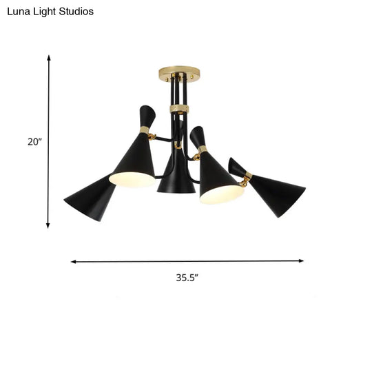 Modern Iron Flared Drop Pendant Chandelier - 3/5-Light Black Fixture Ideal For Dining Room