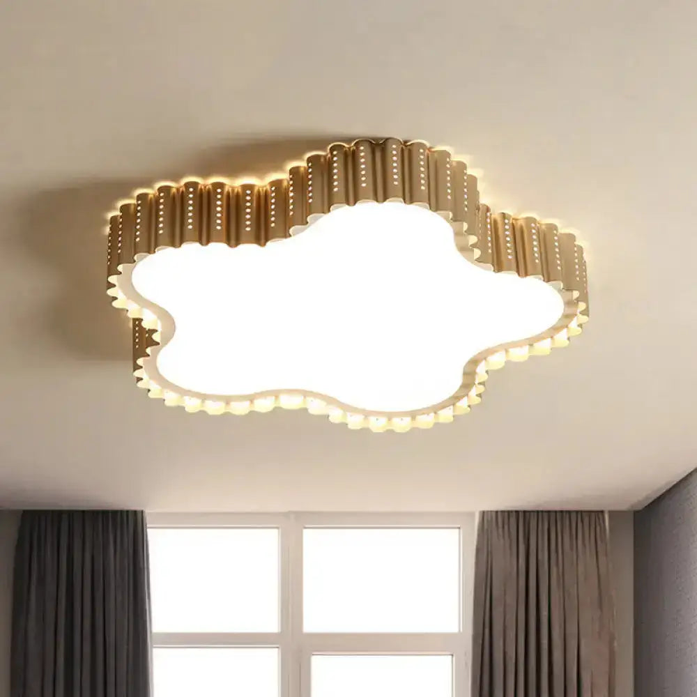 Modern Iron Gold Led Flushmount Ceiling Lamp With Circle Cutouts - Square/Flower/Rectangle Flush