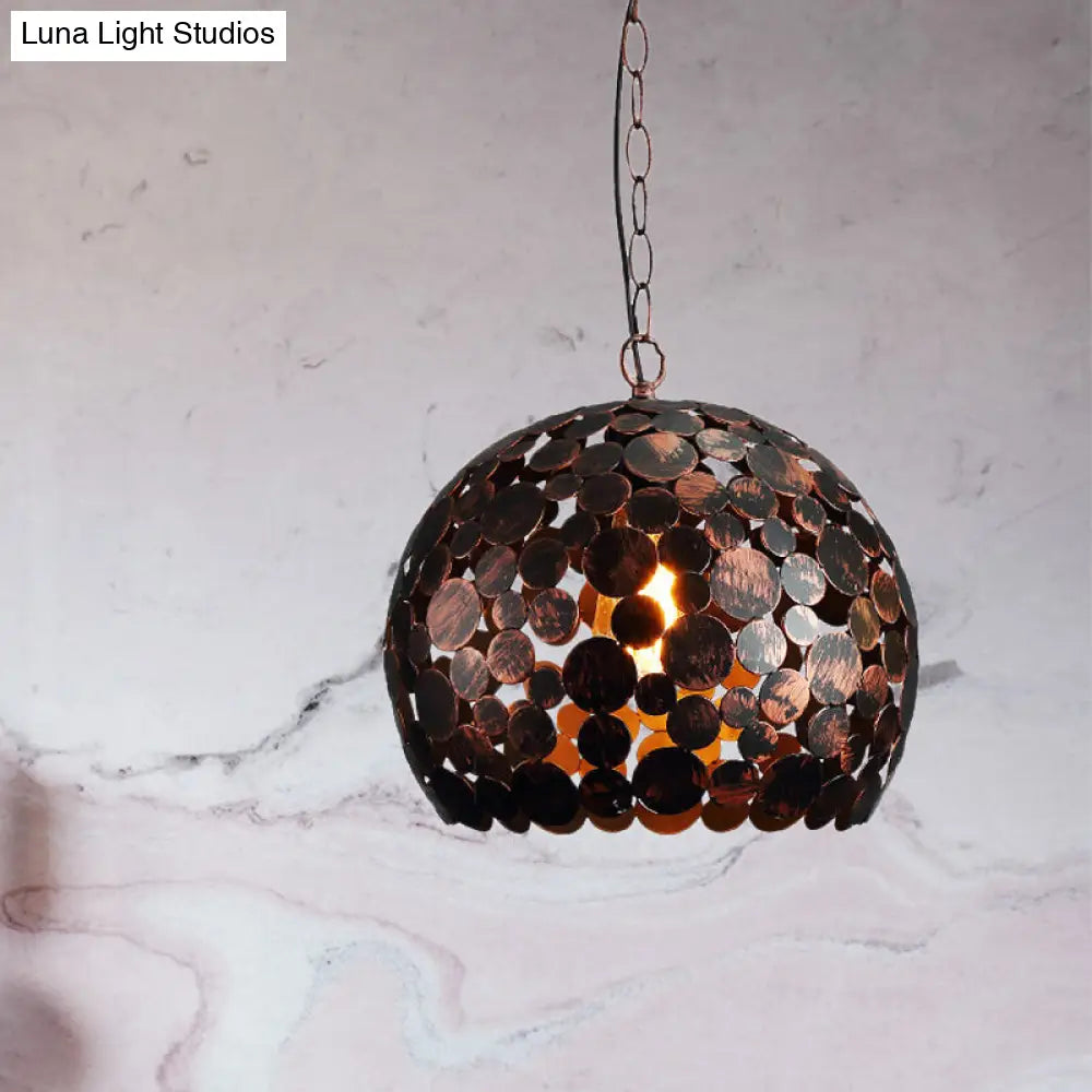 Dome Iron Hanging Light: Modern Pendant Lamp With Hollowed Out Design - 1 Bulb Red Brown/White Brown