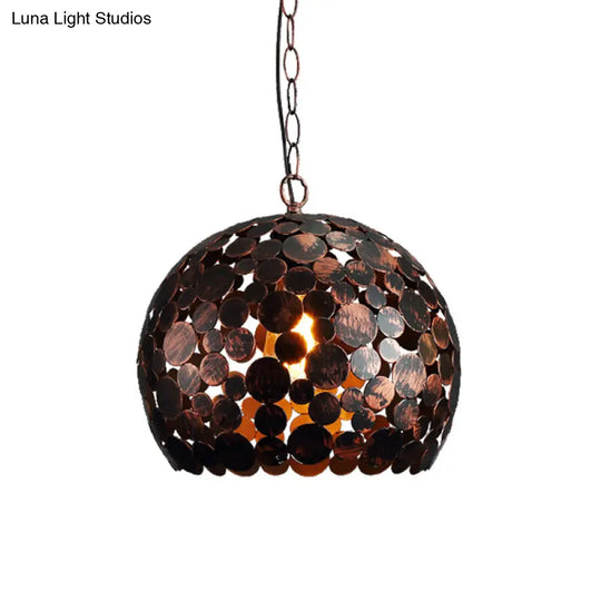 Dome Iron Hanging Light: Modern Pendant Lamp With Hollowed Out Design - 1 Bulb Red Brown/White