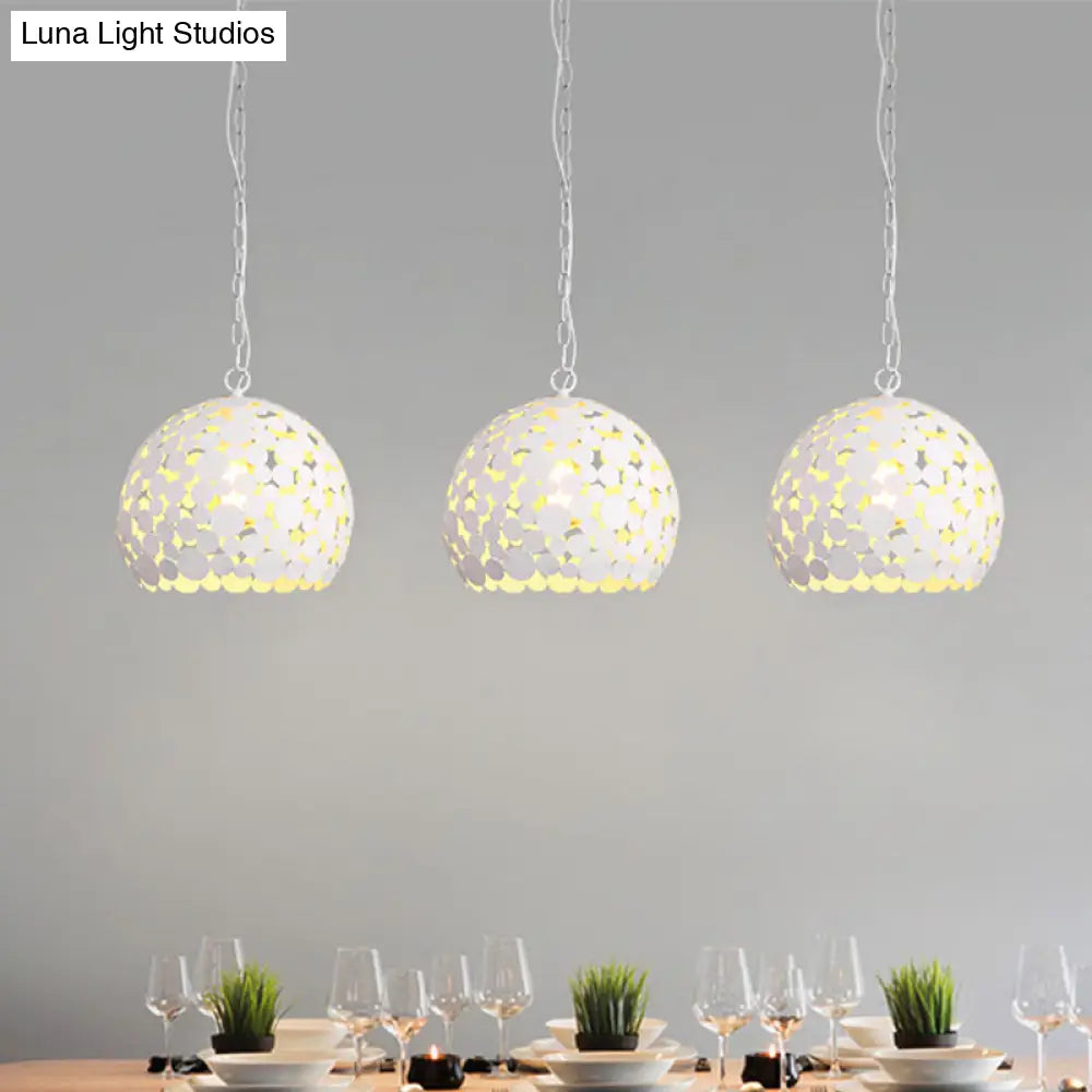Dome Iron Hanging Light: Modern Pendant Lamp With Hollowed Out Design - 1 Bulb Red Brown/White