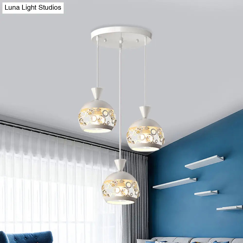 Modern Iron Pendant Light Hollow Out Dome Cluster Design With 3 Lights And White Finish Hanging Lamp