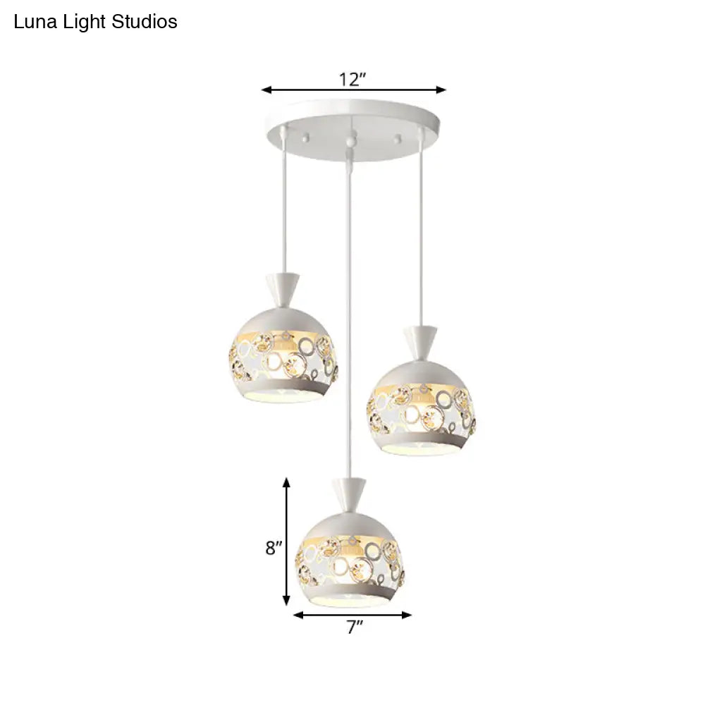 Modern Iron Hollow Out Dome Pendant Light - 3 Lights White Finish